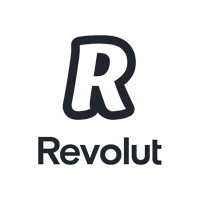 Revolut-Logo mit stilisiertem schwarzem R auf weißem Hintergrund