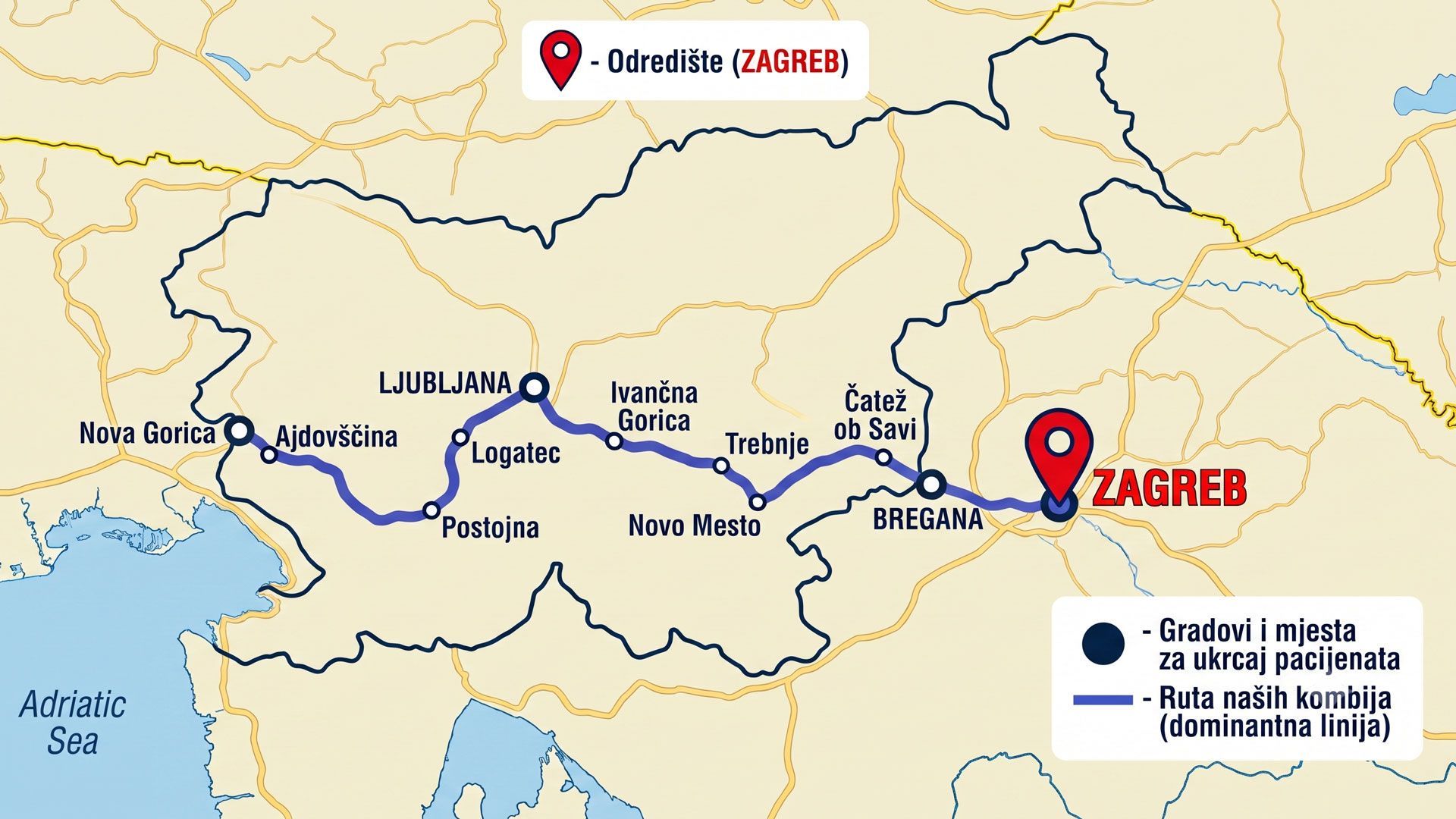 Landkarte Europas mit der Markierung Zagreb in Kroatien und einem roten Standortzeichen