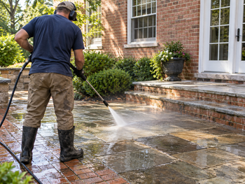 Power washed brick exterior