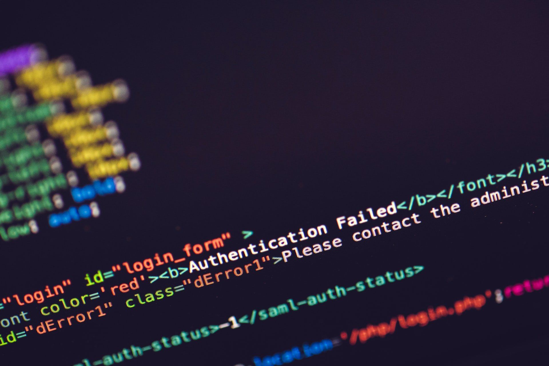 Image of a failed authentication screen with code