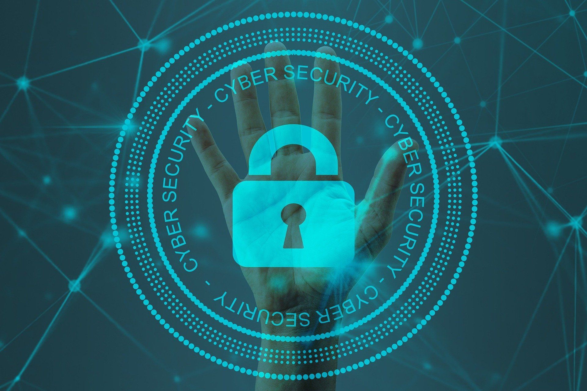 a cybersecurity circle and virtual padlock