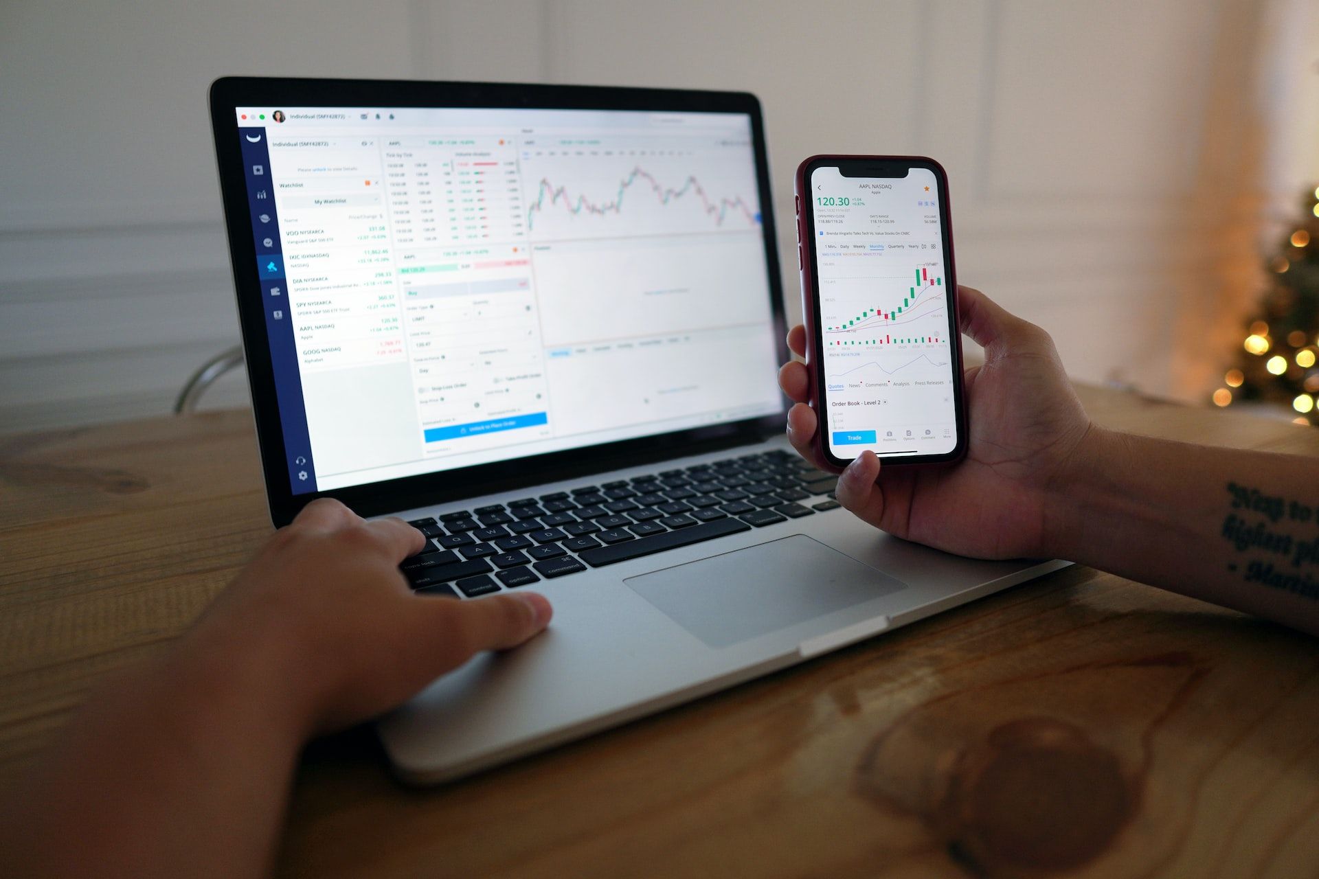 Image of someone in the finance sector using a cloud computer to share data
