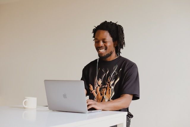 Person working remotely using virtual desktop