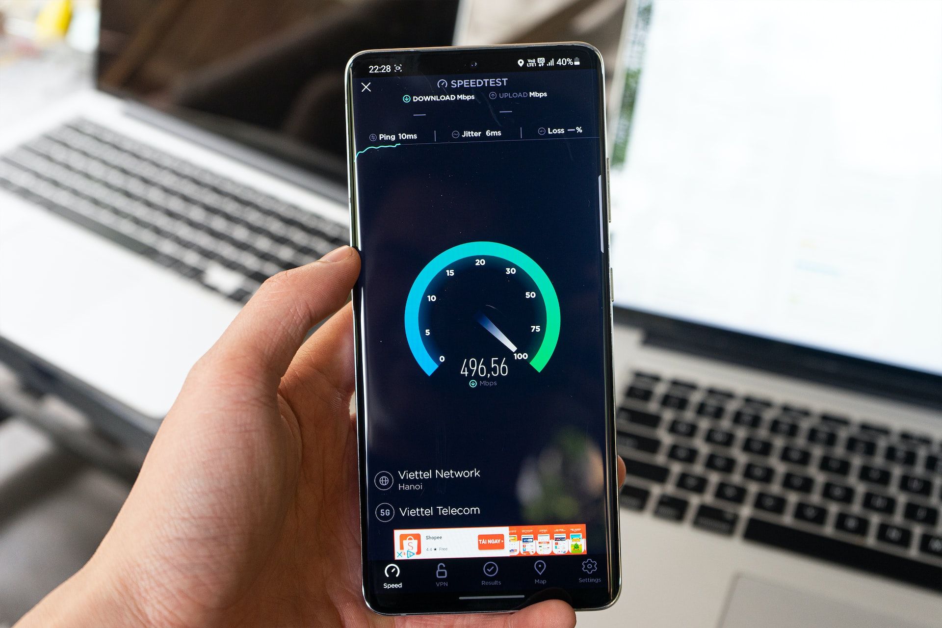 someone using a mobile tool to detect internet speed