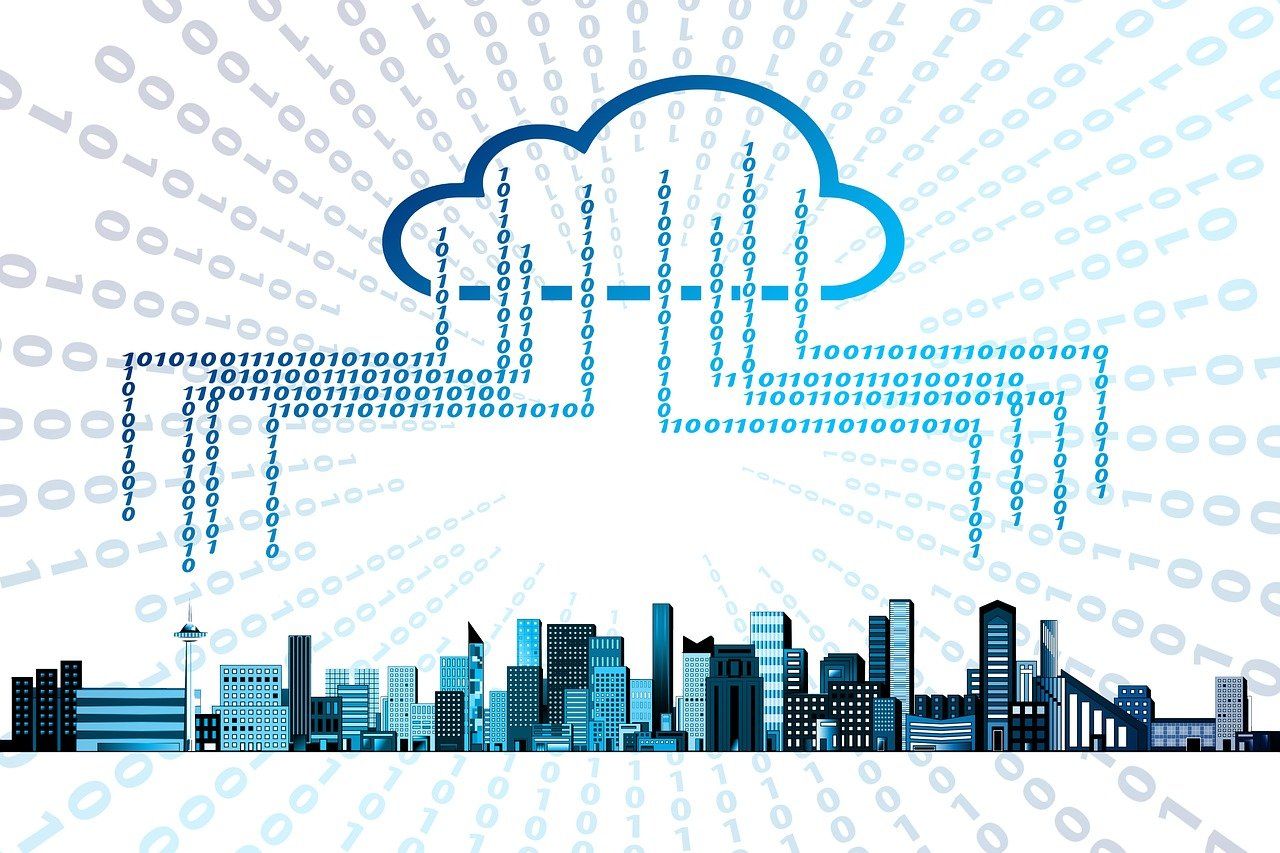 virtual cloud with computing code surrounding it