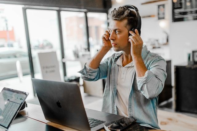 Someone using a VoIP office phone
