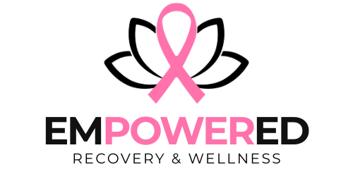 Logo: pink ribbon in lotus flower,