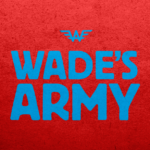 Wade 's army is written in blue on a red background