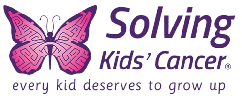 The logo for solving kids ' cancer shows a pink butterfly.