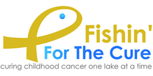 A logo for fishin ' for the cure curing childhood cancer one lake at a time