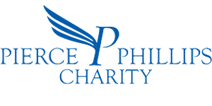 The pierce phillips charity logo has a blue wing on it