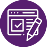 An icon of a website with a check mark and a pencil.