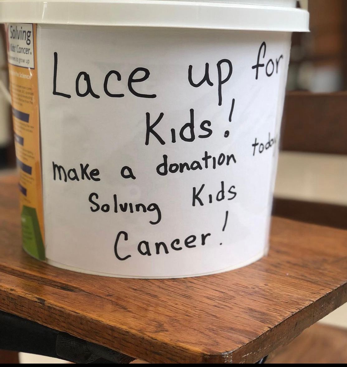 A bucket that says