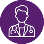 An icon of a doctor with a stethoscope around his neck.