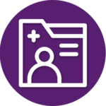A purple circle with a white icon of a person in a folder.