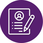 An icon of a person writing on a piece of paper with a pencil.