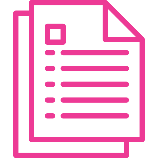 A pink icon of two sheets of paper with a square in the middle.