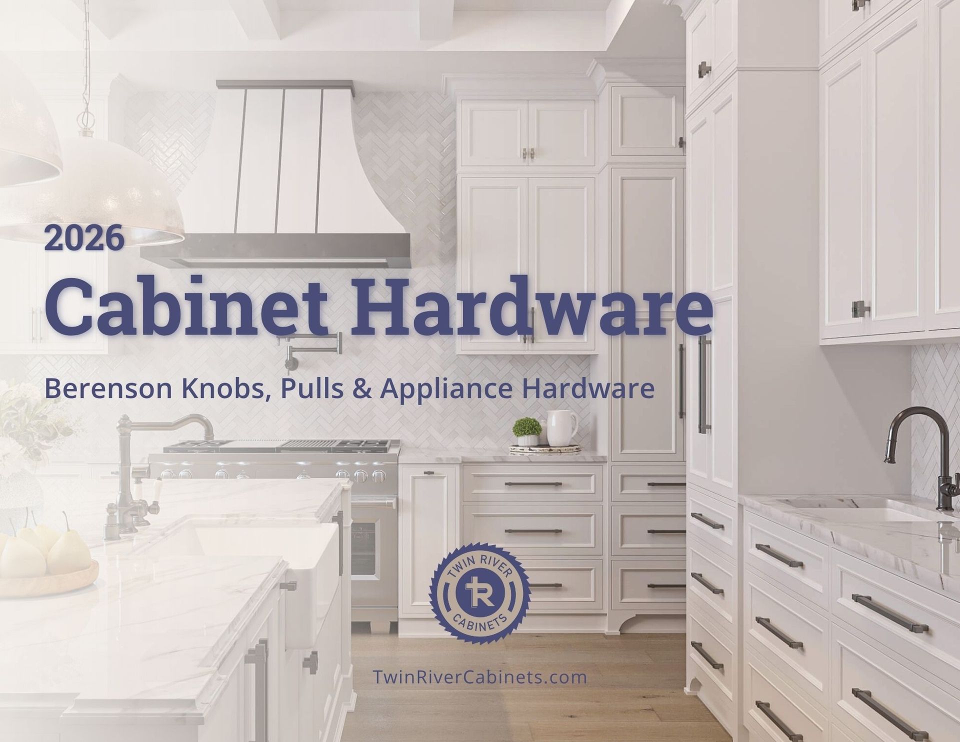 Berenson Cabinet Hardware guide cover featuring white kitchen cabinetry