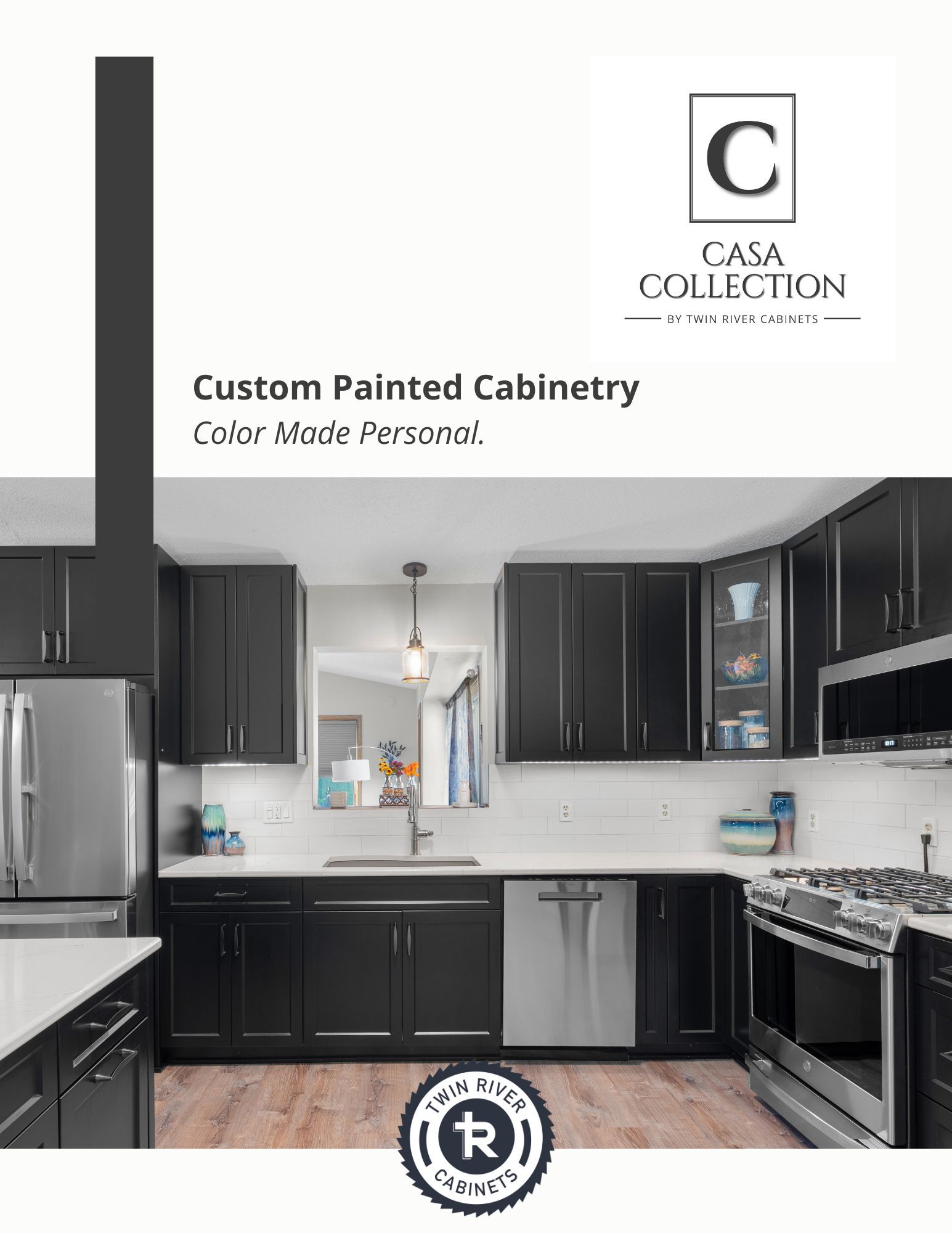 Casa Collection guide cover featuring black painted kitchen cabinetry