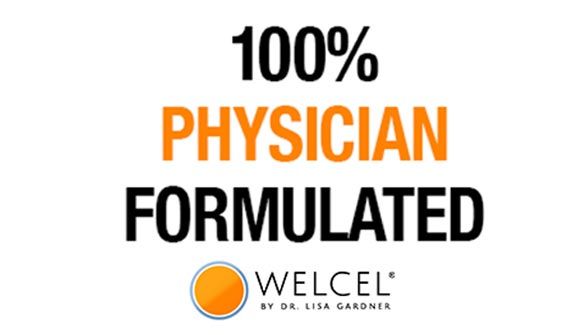 A welcel logo that says 100 % physician formulated