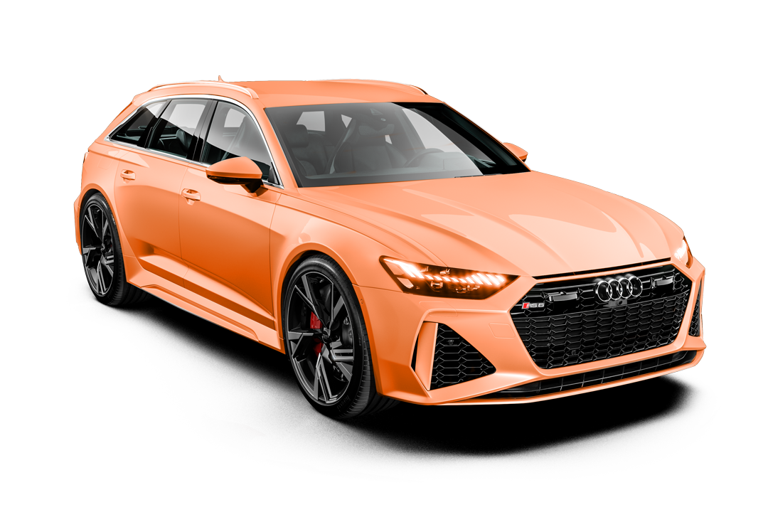 Orange sports sedan in a studio setting, shown from the front-left angle