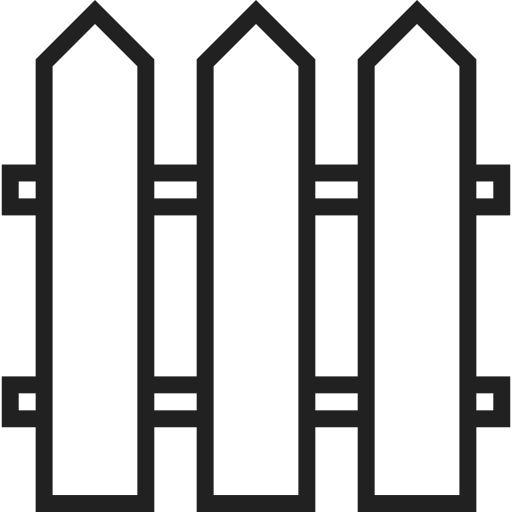Black-and-white icon of a wooden fence with pointed posts