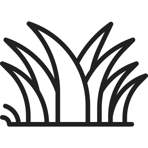 Black outline of stylized grass blades on a white background