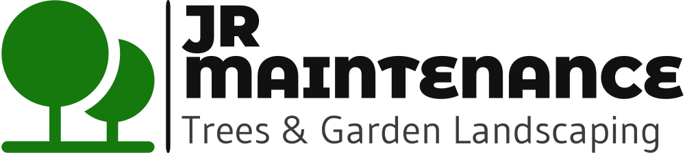 JR Maintenance Trees & Garden Landscaping logo with green tree icon and black text on white background