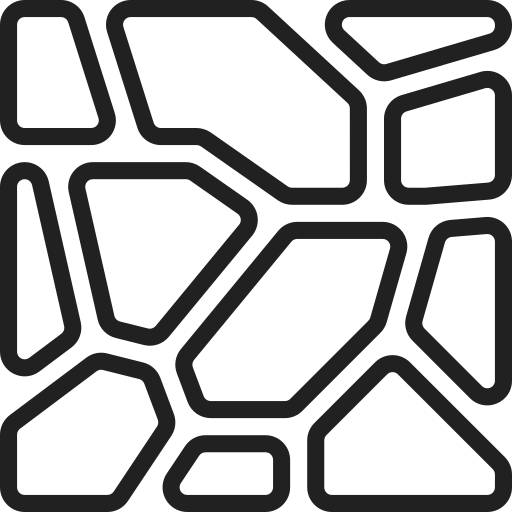 Abstract black and white mosaic of irregular stone-like tiles on a white background