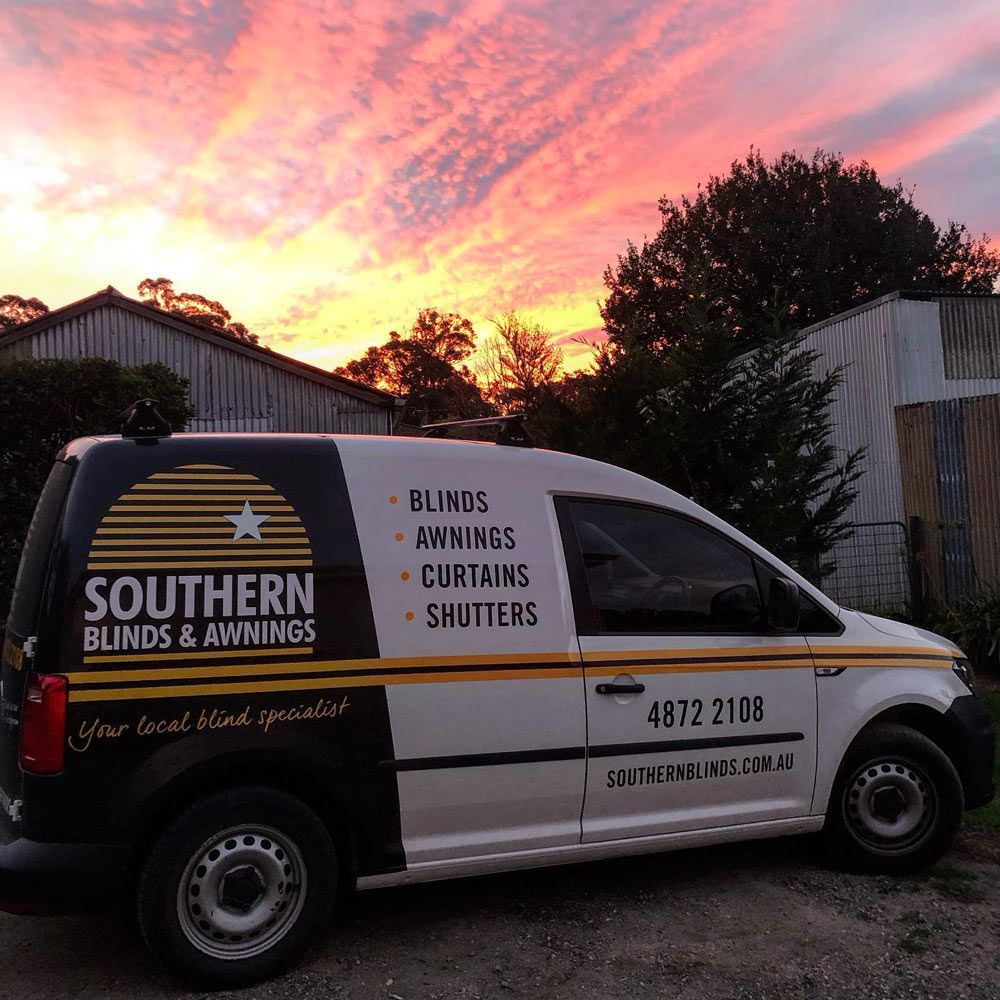 Southern Blinds and Awnings Van in Urban Setting — Southern Blinds & Awnings In Balaclava NSW