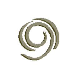Gray swirl design on white background.