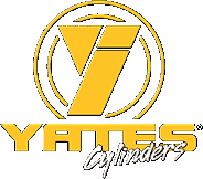 Yellow Yates Cylinders logo: stylized