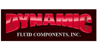 Logo for Dynamic Fluid Components, Inc. Red, glossy
