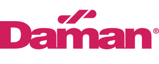 The Daman logo in magenta text with an abstract design above.