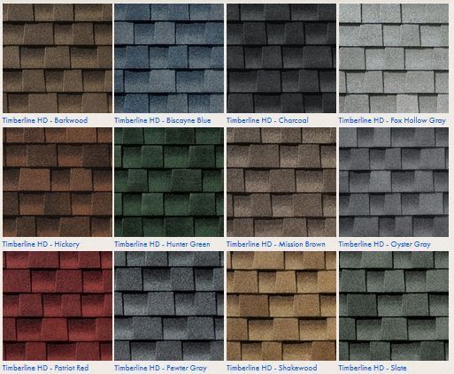 A collage of different colored shingles including timberline hd