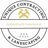 A logo for a company called unique contracting and landscaping.