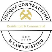 A logo for a company called unique contracting and landscaping.
