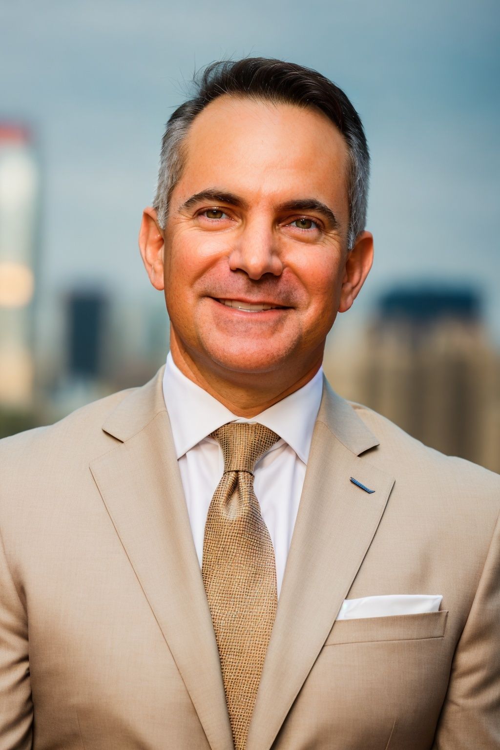 A man in a suit and tie is smiling for the camera.