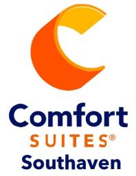 The logo for comfort suites southaven is orange and blue.