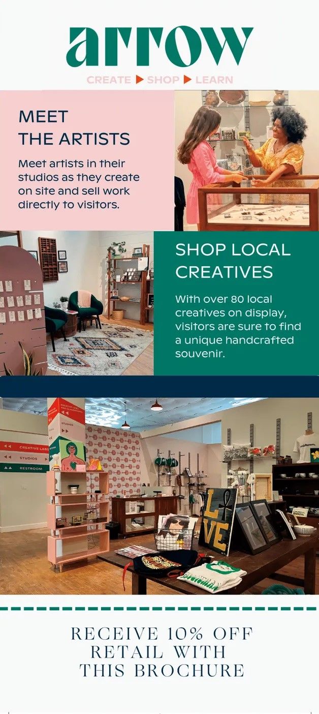 A brochure for arrow meet the artists shop local creatives