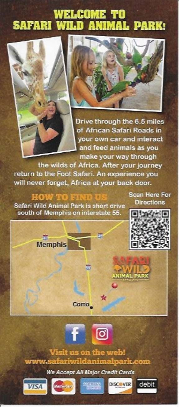 A brochure for safari wild animal park with a map