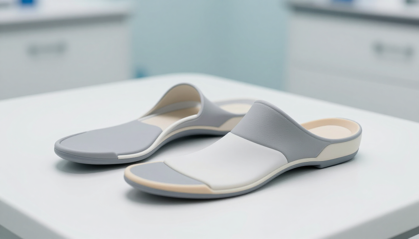 Pair of high-quality custom orthotic inserts designed for foot support and pain relief.