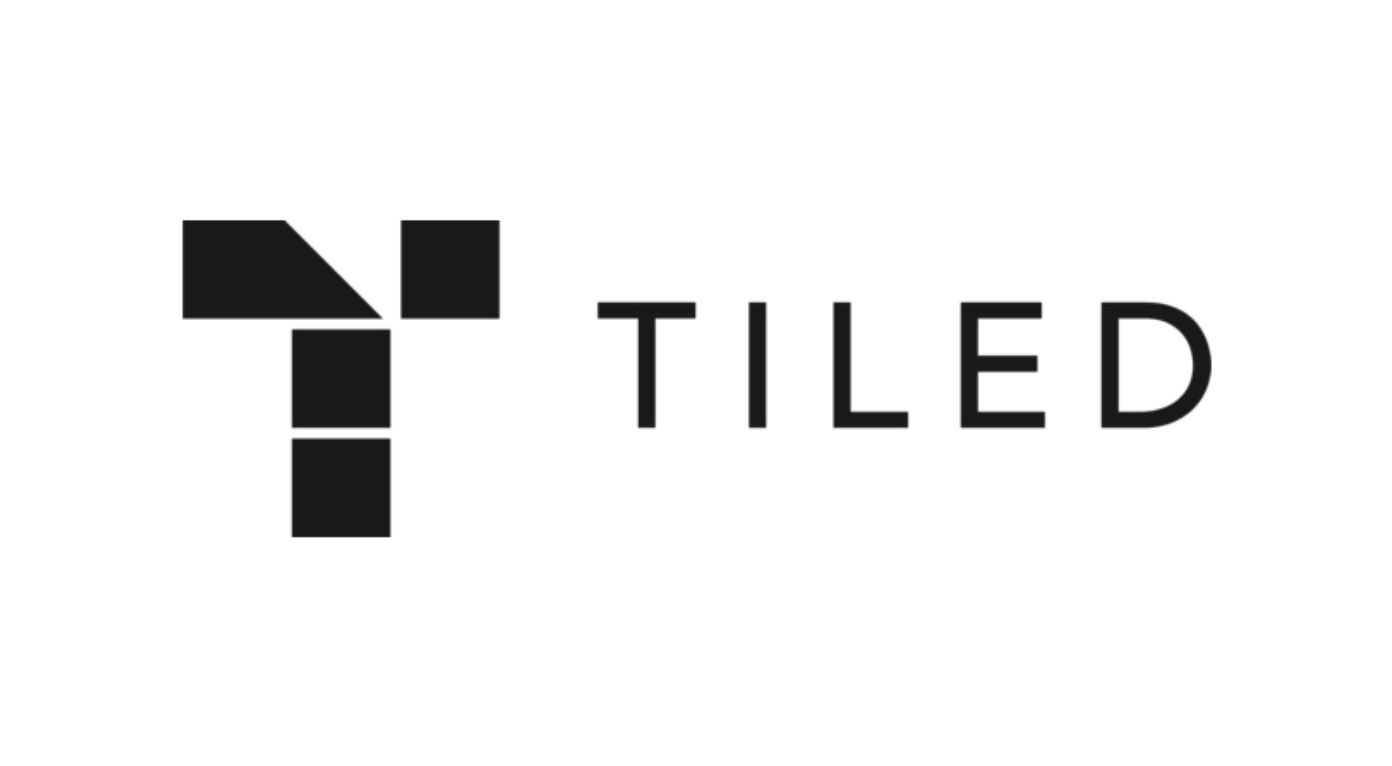 A black and white logo for tiled with a t and squares.