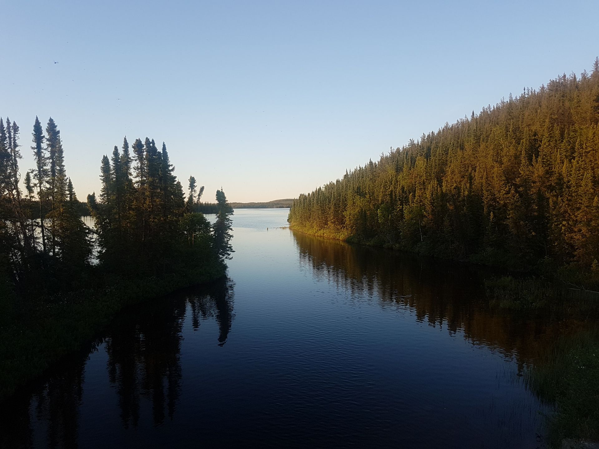Calm Athabasca Basin waterway in Saskatchewan near Cosa Resources uranium mines in Canada.