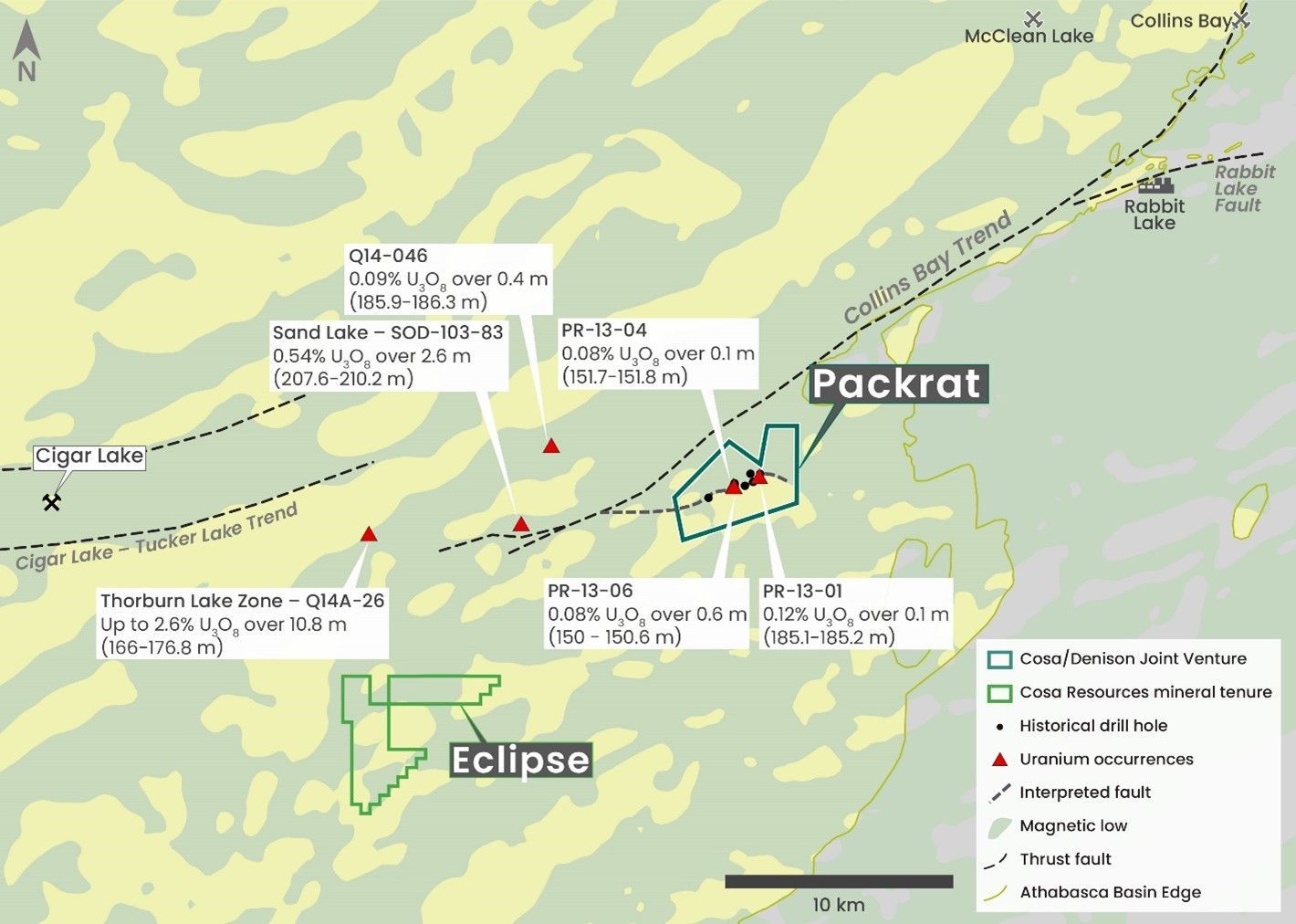 Map of Eclipse and Packrat targets near Cigar Lake for Cosa Resources Canadian uranium exploration in Saskatchewan.