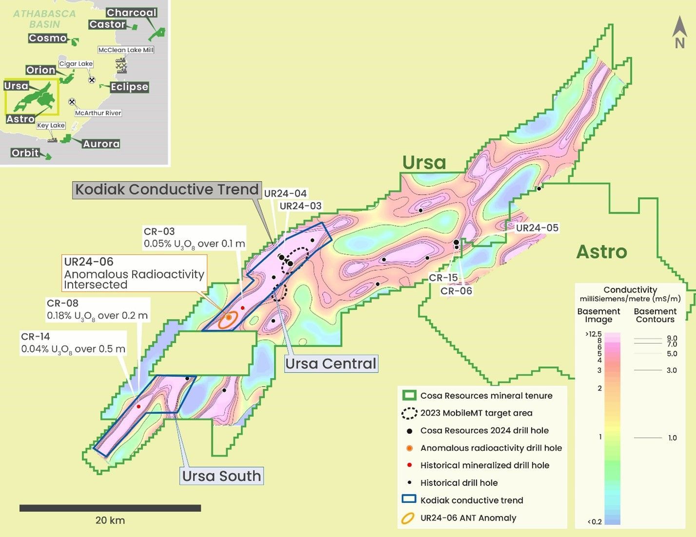 Map of Kodiak conductive trend at Ursa project for Cosa Resources Canadian uranium exploration in Saskatchewan.