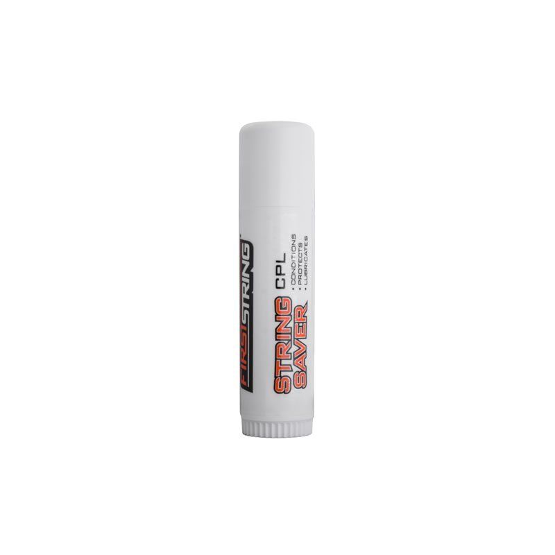 White lip balm tube with orange and black text on a plain background