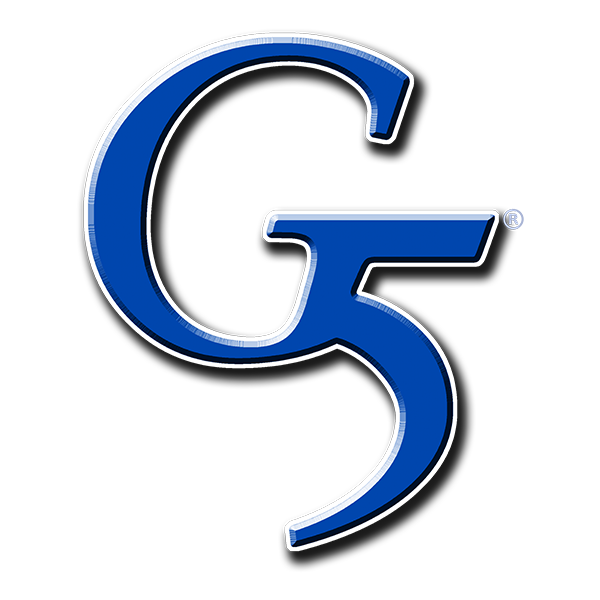 Blue stylized “G5” logo on a white background