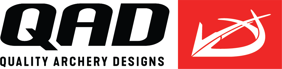 QA logo with black text, “QUALITY ARCHERY DESIGNS,” and a red square archery icon on white background
