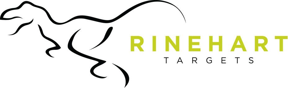 RINEHART TARGETS logo with stylized animal outline in black and green text